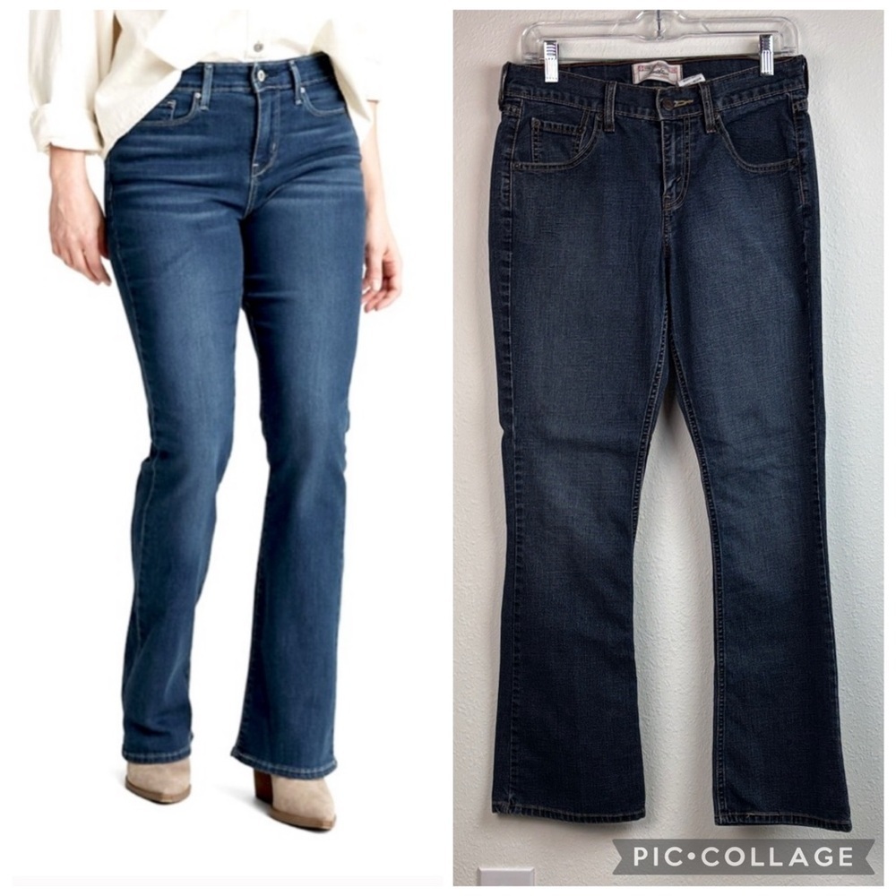 Levi’s stretch boot cut signature jeans dark wash plain pocket no flaws!